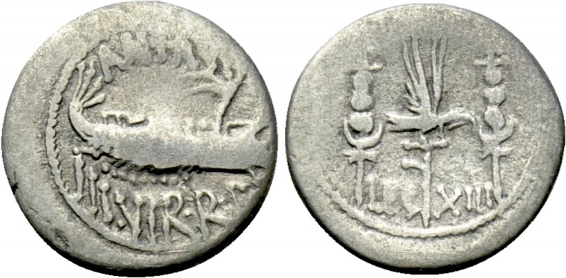 MARK ANTONY. Denarius (32-31 BC). Patrae(?). Legionary issue. 

Obv: ANT AVG /...