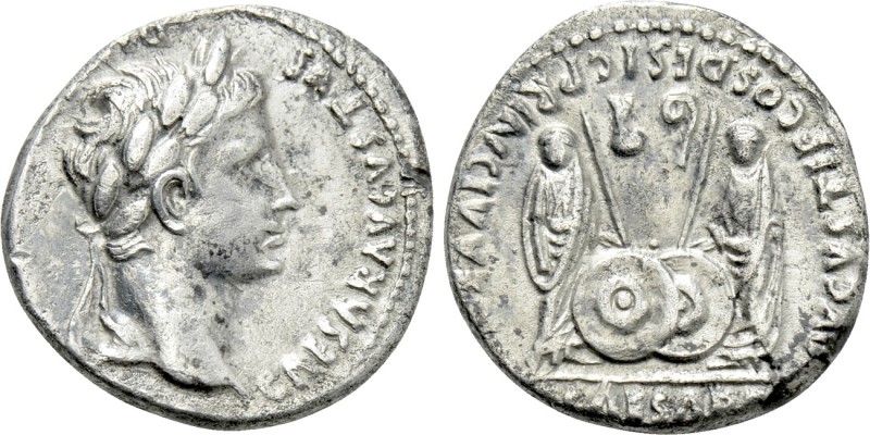 AUGUSTUS (27 BC-14 AD). Denarius. Lugdunum. 

Obv: CAESAR AVGVSTVS DIVI F PATE...