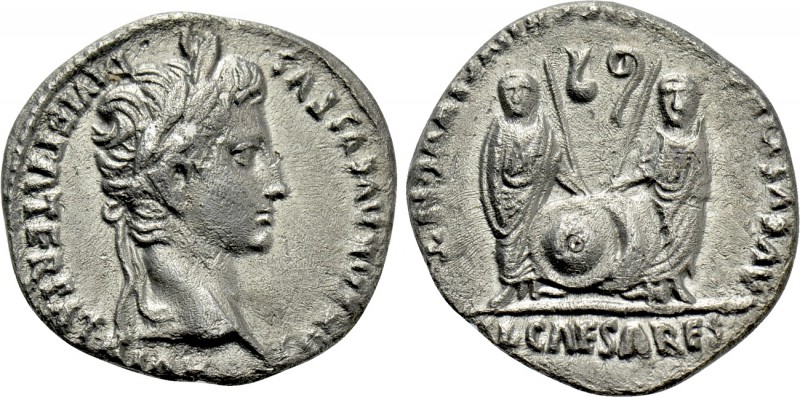AUGUSTUS (27 BC-14 AD). Denarius. Lugdunum. 

Obv: CAESAR AVGVSTVS DIVI F PATE...