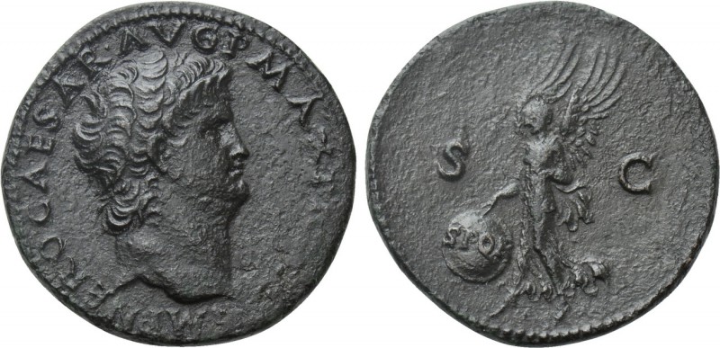 NERO (54-68). As. Lugdunum. 

Obv: IMP NERO CAESAR AVG P MAX TR P P P. 
Bare ...