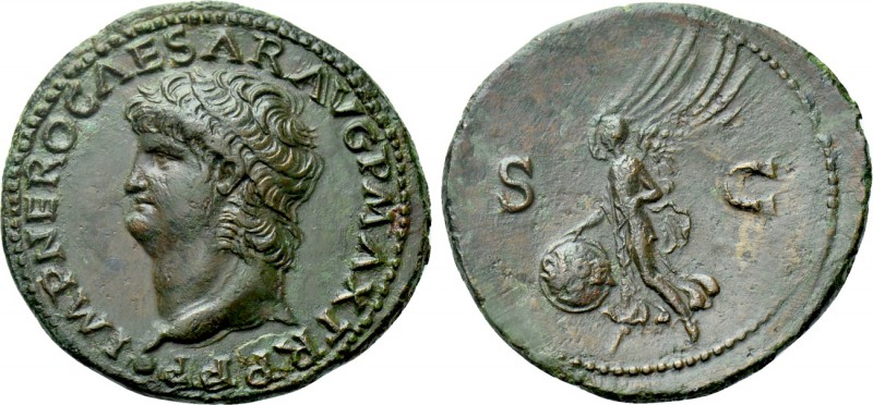NERO (54-68). As. Lugdunum. 

Obv: IMP NERO CAESAR AVG P MAX TR P P P. 
Bare ...