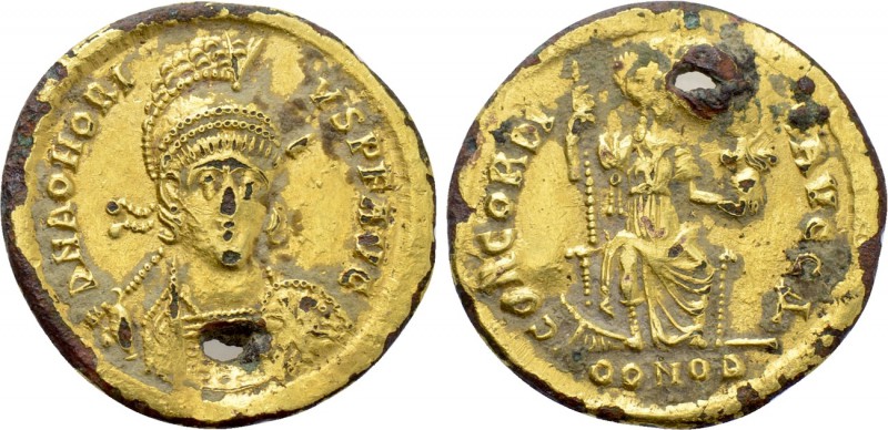 HONORIUS (393-423). Fourrée Solidus. Imitating Constantinople. 

Obv: D N HONO...