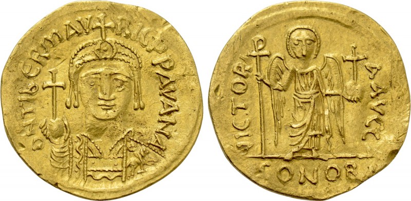 MAURICE TIBERIUS (582-602). GOLD Solidus. Carthage. Dated IY 1 (582).

Obv: δ ...