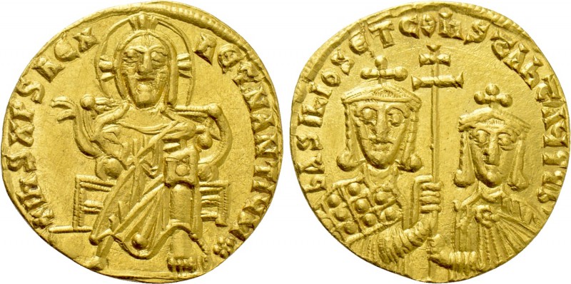 BASIL I THE MACEDONIAN with CONSTANTINE (867-886). GOLD Solidus. Constantinople....