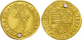 HOLY ROMAN EMPIRE. Maximilian III (as Grand Master of the Teutonic Order, 1590-1618). GOLD Ducat. Hall.