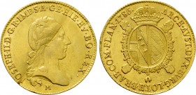HOLY ROMAN EMPIRE. Joseph II (1765-1790). GOLD Sovrano (1786-M). Milan.