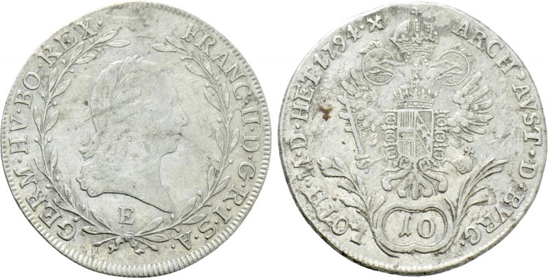 HOLY ROMAN EMPIRE. Franz II (1792-1806). 10 Kreuzer (1794-E). Karlsburg. 

Obv...