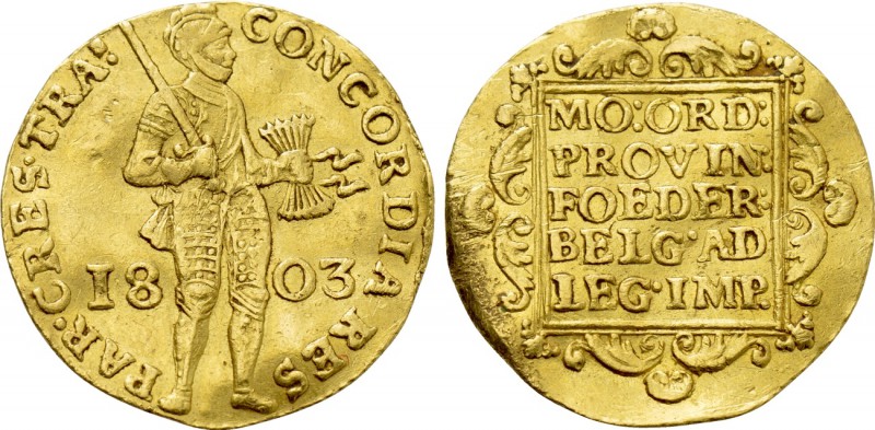 NETHERLANDS. GOLD Ducat (1803). Utrecht. 

Obv: CONCORDIA RES PAR CRES TRA. 
...
