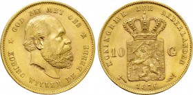 NETHERLANDS. Willem III (1849-1890). GOLD 10 Gulden (1876).