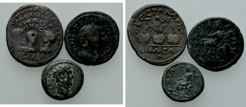 3 Roman Provincial Coins. 

Obv: .
Rev: .

. 

Condition: See picture.
...