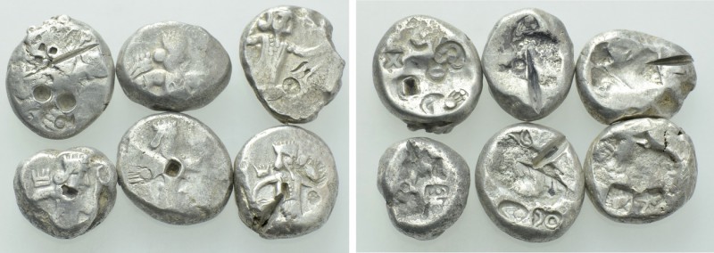 6 Achaemenid Sigloi. 

Obv: .
Rev: .

. 

Condition: See picture.

Weig...