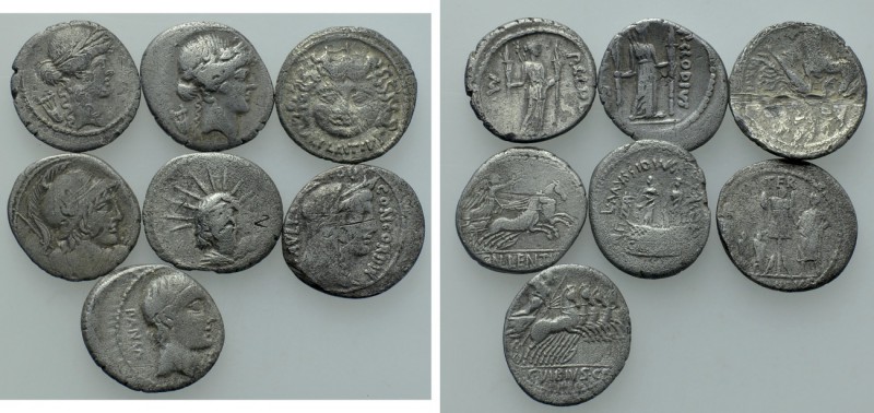 7 Roman Republican Coins. 

Obv: .
Rev: .

. 

Condition: See picture.
...