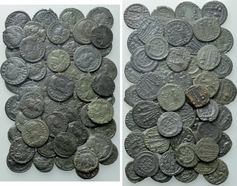 Circa 55 Late Roman Coins. 

Obv: .
Rev: .

. 

Condition: See picture.
...
