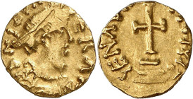 Genève 
Royaume franc de Bourgogne (après 575-578). Tremissis (tier de sou d'or). DNICV[II] ERAS (S final couché) Buste diadémé à droite / GENAVINSII...