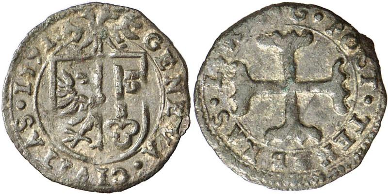 Genève 
Quart 1591 C G. GENEVA · CIVITAS · 1591 Ecu de Genève surmonté de l'aig...