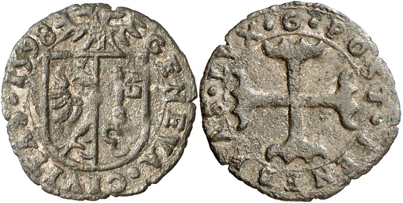 Genève 
Quart 1598 G. GENEVA · CIVITAS · 1598 Ecu de Genève surmonté de l'aigle...