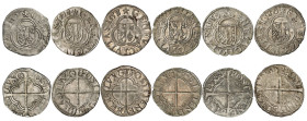 Genève 
Lot de 6 pièces : 3 Quarts 1557 G, 1558 G (2 variantes), 1559 G, 1559 P, 1560 P. Demole 137, 138, 138var, 139, 140, 141; HMZ 2-304 c, d, e, f...
