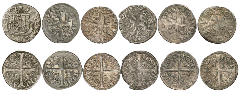 Genève 
Lot de 6 pièces : 3 Quarts 1592 G, 1594 G, 1595 G, 1596 G, 1597 G, 1598...