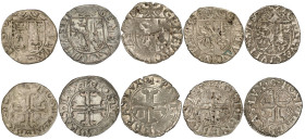 Genève 
Lot de 5 pièces : Sol 1580 G, 1581 M, 1584 M, 1586 C, 1587 C. Demole 226, 227, 229, 232, 233; HMZ 2-303 qq, rr, tt, vv, ww; Stroehlin 226, 22...