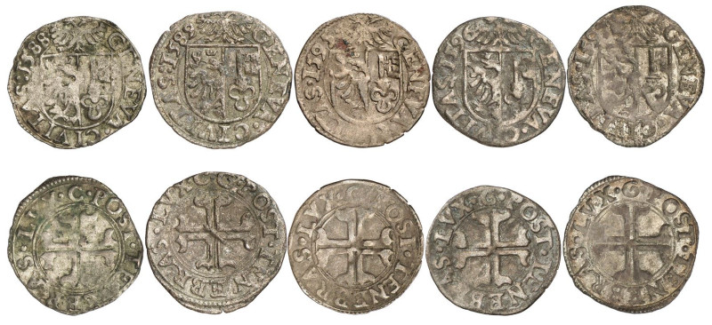 Genève 
Lot de 5 pièces : Sol 1588 C, 1589 C G, 1595 G, 1596 G, 1597 G. Demole ...