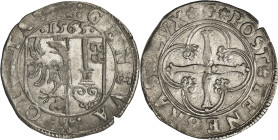 Genève 
3 Sols 1565 G. : GENEVA :  : CIVITAS :  Ecu de Genève surmonté de · 1565 · /  POST  TENEBRAS  LVX  G Croix à balustres dans un quadrilo...