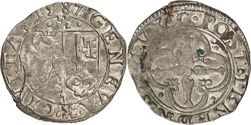 Genève 
3 Sols 1587 C. · GENEVA ·  · CIVITAS · 1587 Ecu de Genève surmonté de ...