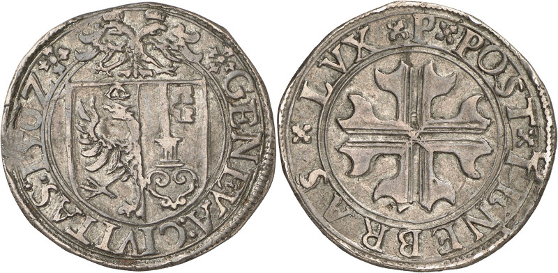 Genève 
Teston 1562 P.  GENEVA : CIVITAS : 1562  Ecu de Genève surmonté de l'...