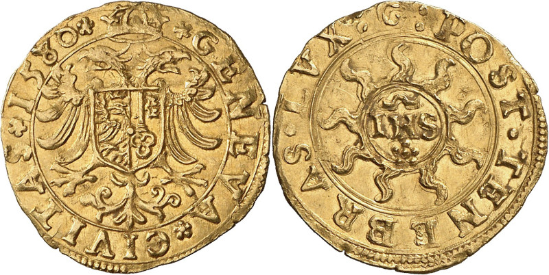 Genève 
Ecu-pistolet 1580 G.  GENEVA  CIVITAS  1580  Aigle d'Empire couronn...