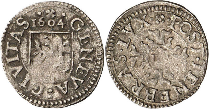 Genève 
2 Quarts 1604. · GENEVA · CIVITAS ·  Ecu de Genève surmonté de la date...