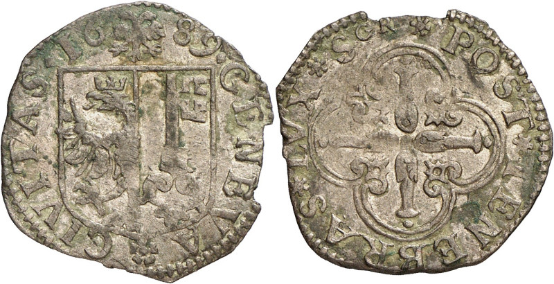 Genève 
3 Sols 1689 SGR. · GENEVA  CIVITAS · 16 - 89 Ecu de Genève surmonté de...