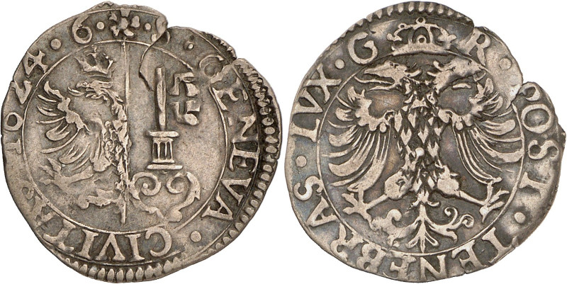 Genève 
1/16 Taler 1624 GR. · GENEVA · CIVITAS · 1624 · 6 ·  · S Armes de Genè...