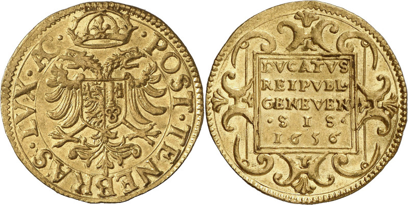 Genève 
Double-ducat 1656 AC. · POST · TENEBRAS · LVX ·  · Aigle d'Empire cour...