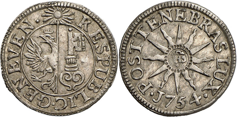 Genève 
2 Quarts 1754. FRAPPE en ARGENT. RESPUBLIC · GENEVEN · Armes de Genève ...