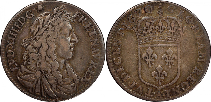 1670-A French Colonies 15 Sols. Paris Mint. Martin 1.1-A.1, Breen 1-A (1976), Br...