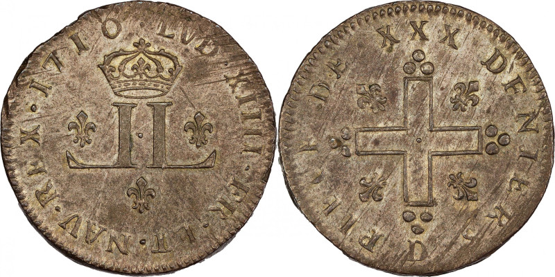 1710-D French Colonies 30 Deniers, or Mousquetaire. Piedfort. Billon. Vlack-Unli...