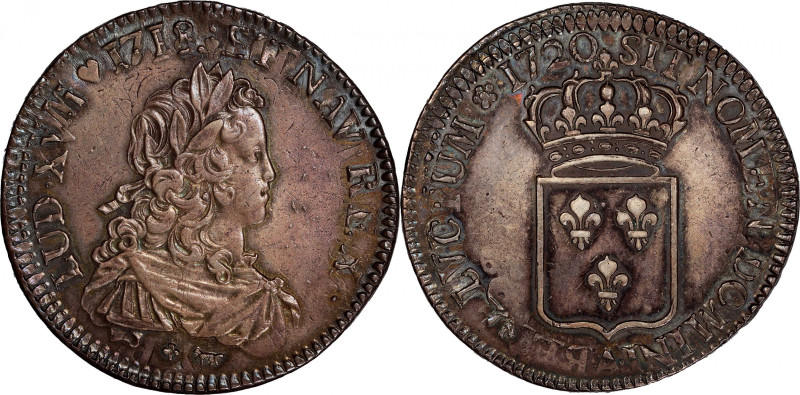 France. 1720-A Ecu. Paris Mint. Gadoury-319. AU-55 (PCGS).

375.5 grains. Over...