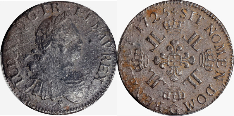 1725-G French Colonies Ecu. Poitiers Mint. Gadoury-320, Breen-384. Le Chameau Tr...