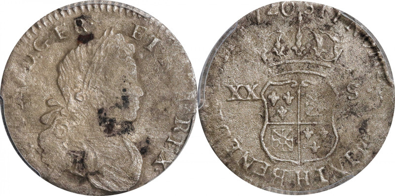 1720-H French Colonies 1/6 Ecu, or 20 Sols. La Rochelle Mint. Gadoury-295. Le Ch...