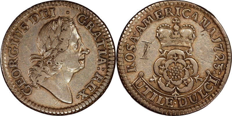 1723 Rosa Americana Pattern Halfpenny. Martin 4.1-H.1, W-1248. Silver. Rarity-8+...