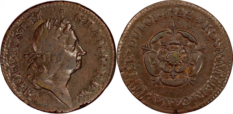 1722 Rosa Americana Penny. Martin 2.9-C.4, W-1264. Rarity-7. UTILE DULCI. VF-30 ...