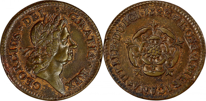 1722 Rosa Americana Penny. Martin 3.1-D.6, W-1272. Rarity-4. UTILE DULCI. AU-55 ...