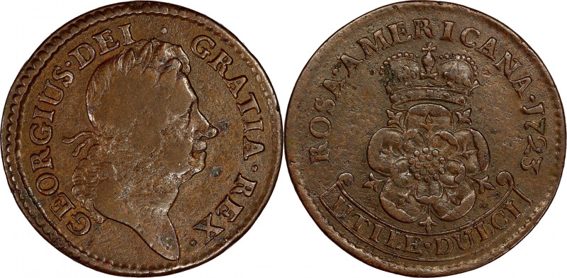 1723 Rosa Americana Penny. Martin 2.3-Ea.1, W-1278. Rarity-4. VF-20 (PCGS).

A...