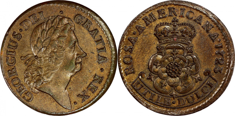 1723 Rosa Americana Penny. Martin 2.7-Eb.3, W-1278. Rarity-4. MS-62 (PCGS).

A...