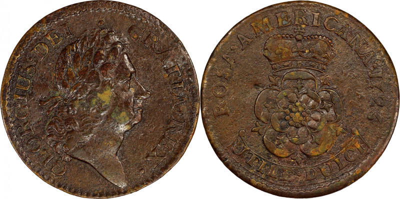 1723 Rosa Americana Penny. Martin 2.14-Eb.4, W-1278. Rarity-5. EF Details--Envir...