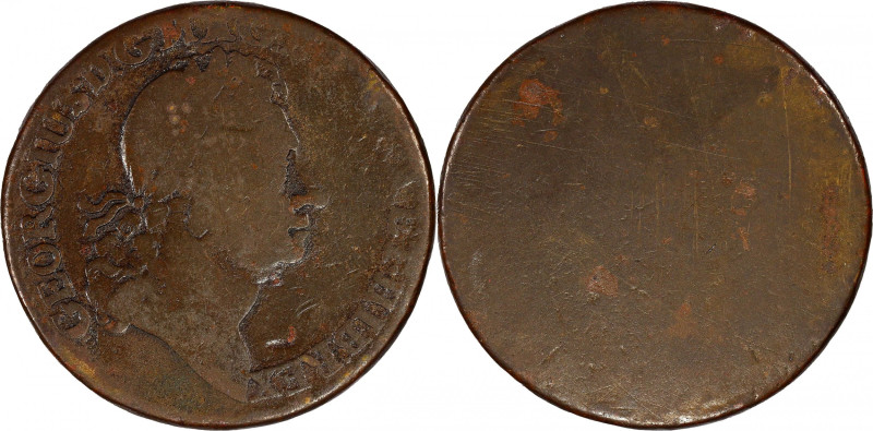 Undated (1723) Rosa Americana Twopence Obverse Die Trial. Martin Obverse 4.2. Ba...