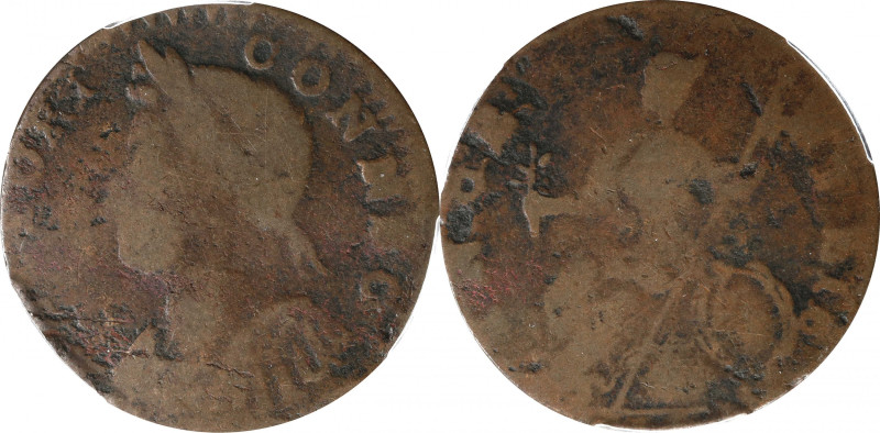 1786 Connecticut Copper. Miller 4.1-H.2, W-2537. Rarity-8+. Mailed Bust Left. Go...