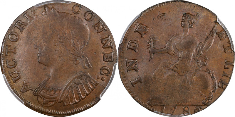 1786 Connecticut Copper. Miller 5.6-M, W-2600. Rarity-5. Mailed Bust Left. MS-62...