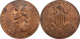 1791 Large Eagle Cent. Musante GW-15, Baker-15, Breen-1206. Copper. Lettered Edge, UNITED STATES OF AMERICA. MS-64 RB (PCGS).

29.5 mm. 187.0 grains...