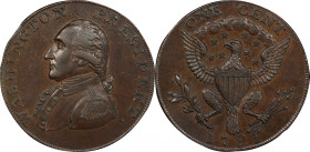 Circa 1791 Small Eagle Cent. Musante GW-17, Baker-16, Breen-1217. Copper. Lettered edge, UNITED STATES OF AMERICA. AU-58 (PCGS).

29.3 mm. 189.0 gra...