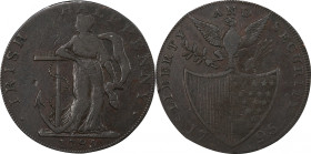 Ireland. Dublin. 1795 Irish Halfpenny / Liberty and Security. Baker-31M, Breen-1266, D&H Dublin-9. Copper. Lettered edge, PAYABLE AT LONDON LIVERPOOL ...